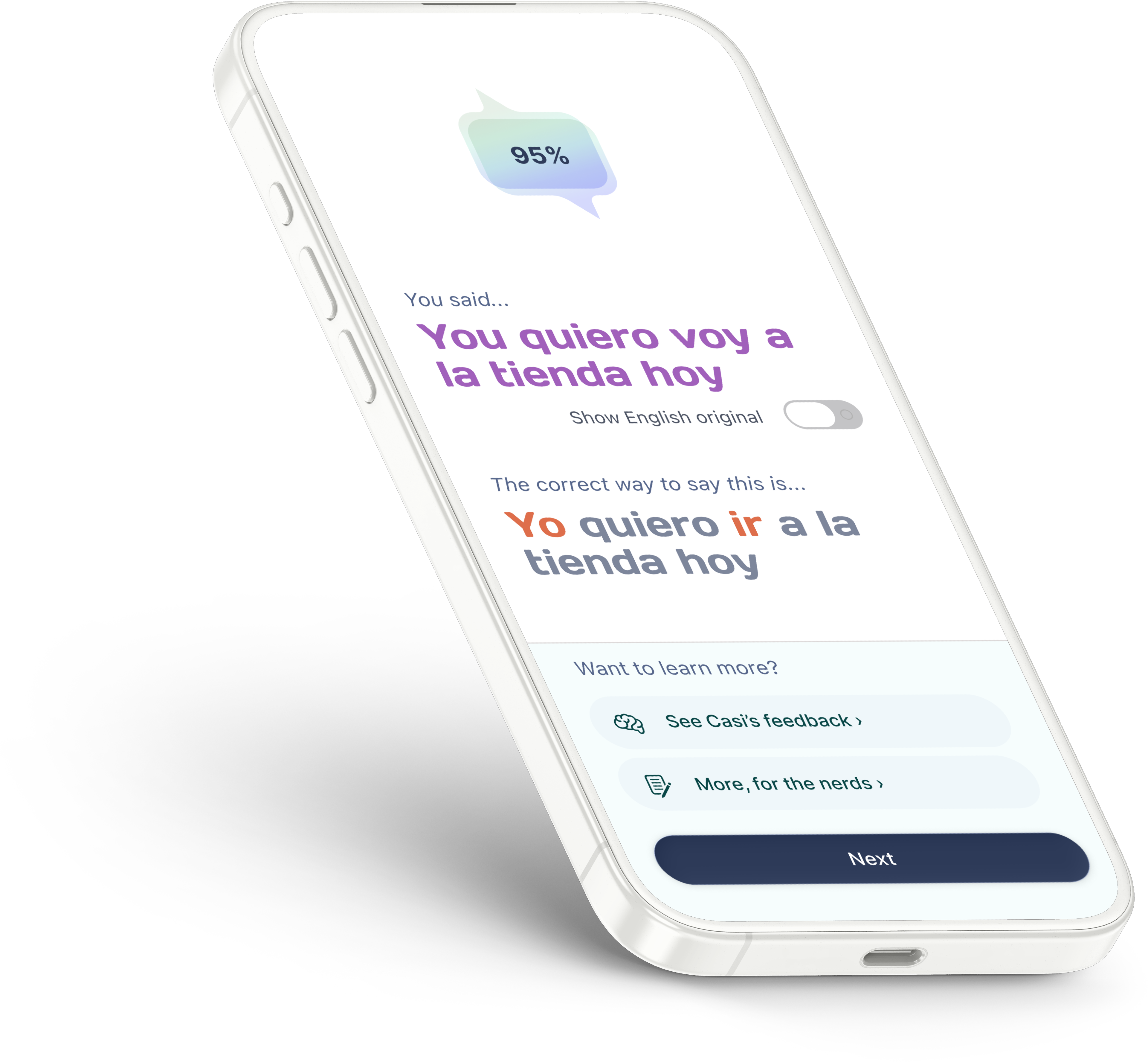 Casi Results View showing feedback score